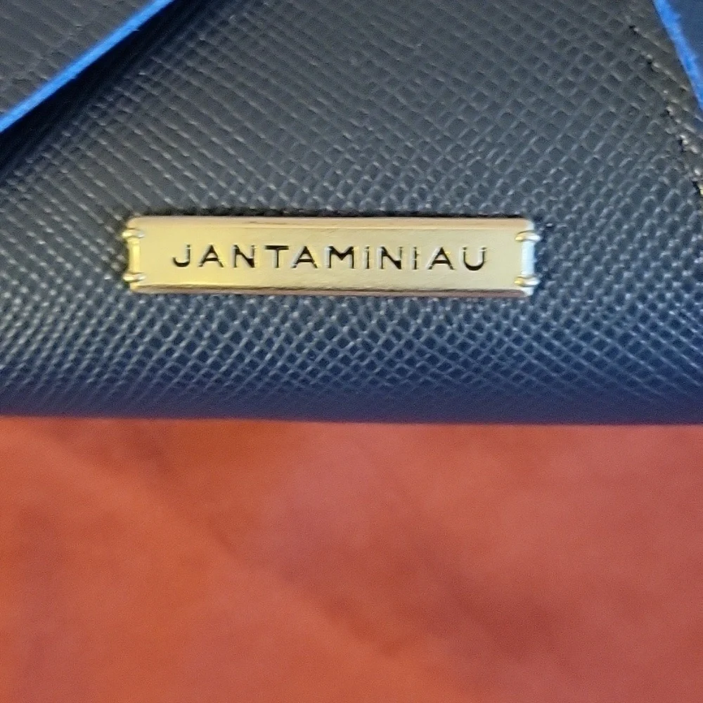 Jantaminiau Royal Blue Wristlet Vinyl KLM Purse Wallet Bag Clutch